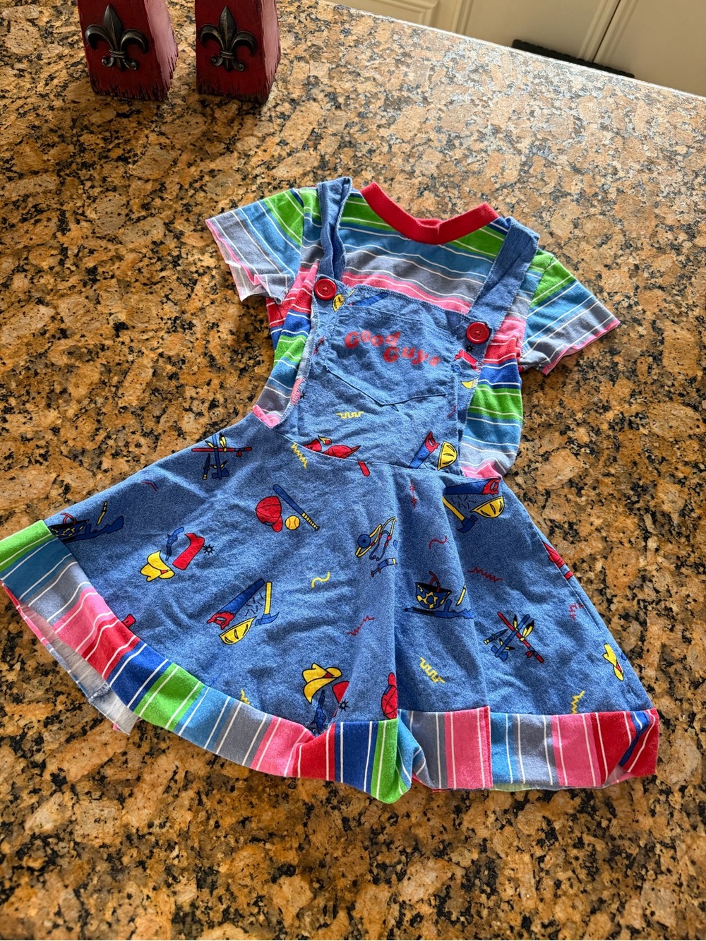 Girls' Blue Chucky Dress with Striped Tee
